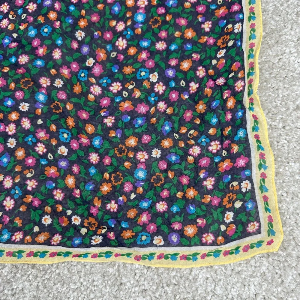 Vtg Talbots Silk Floral Scarf Women OS Black Multi Excellent Ditsy Print Sheer